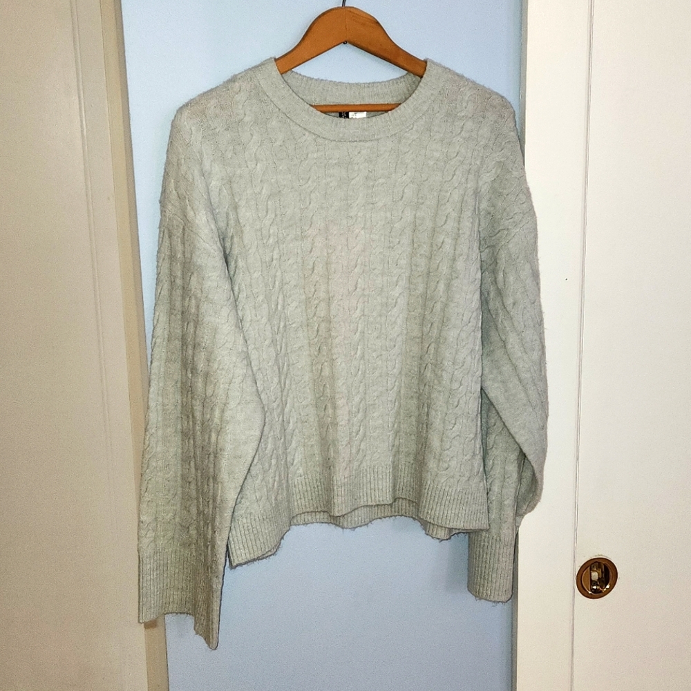 Oversized Mint Cable Knit Sweater